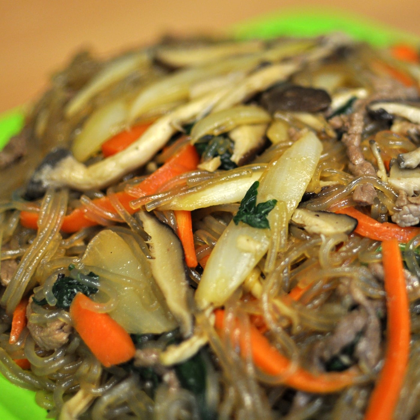 Japchae (Korean Stir-Fried Glass Noodles with Beef and Vegetables)