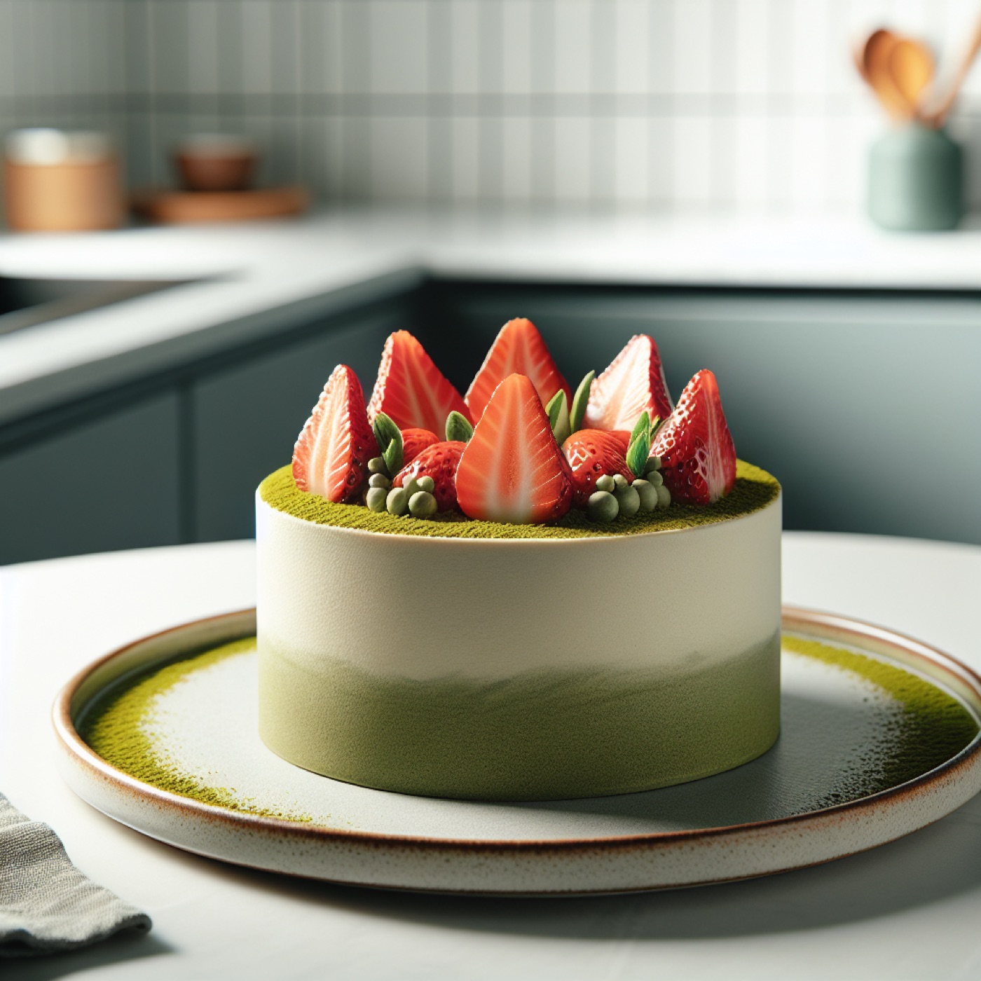 春のいちご抹茶ケーキ｜生クリームと苺の抹茶スポンジ