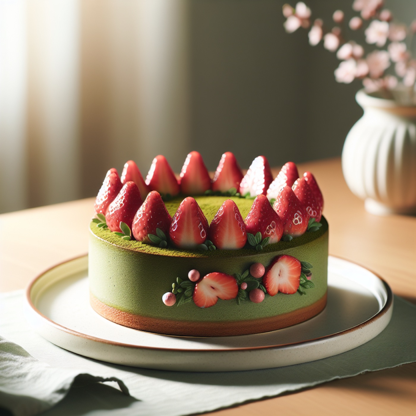 春のいちご抹茶ケーキ｜ふんわりバターケーキにいちごをたっぷり