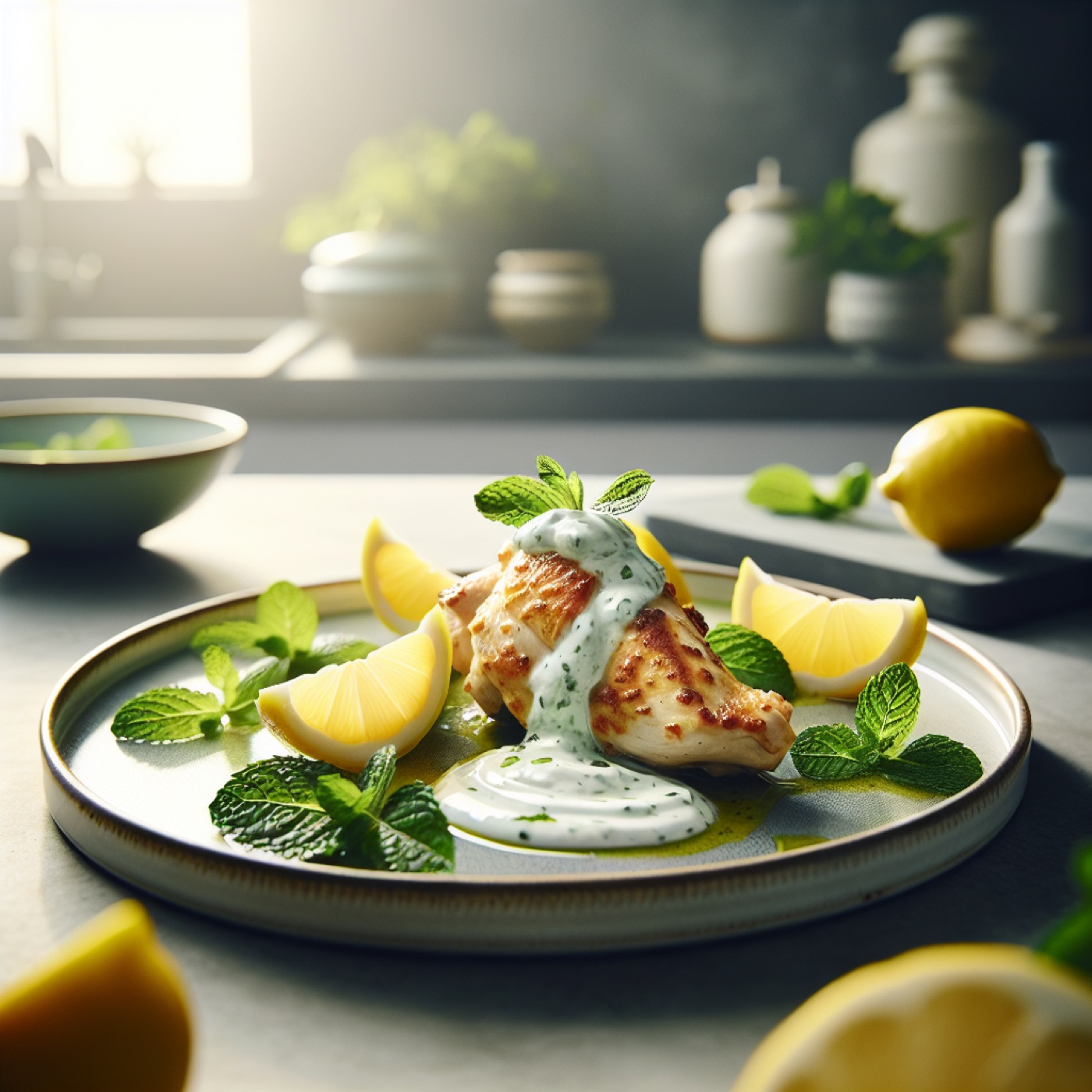Turkish Lemon Chicken with Mint Yogurt Sauce