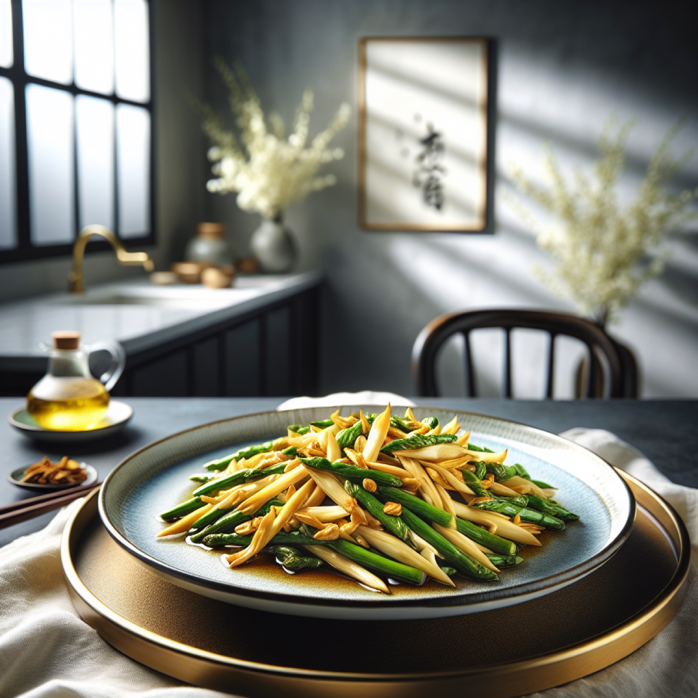 Chinese Stir-Fried Spring Bamboo Shoots with Mushrooms and Peas