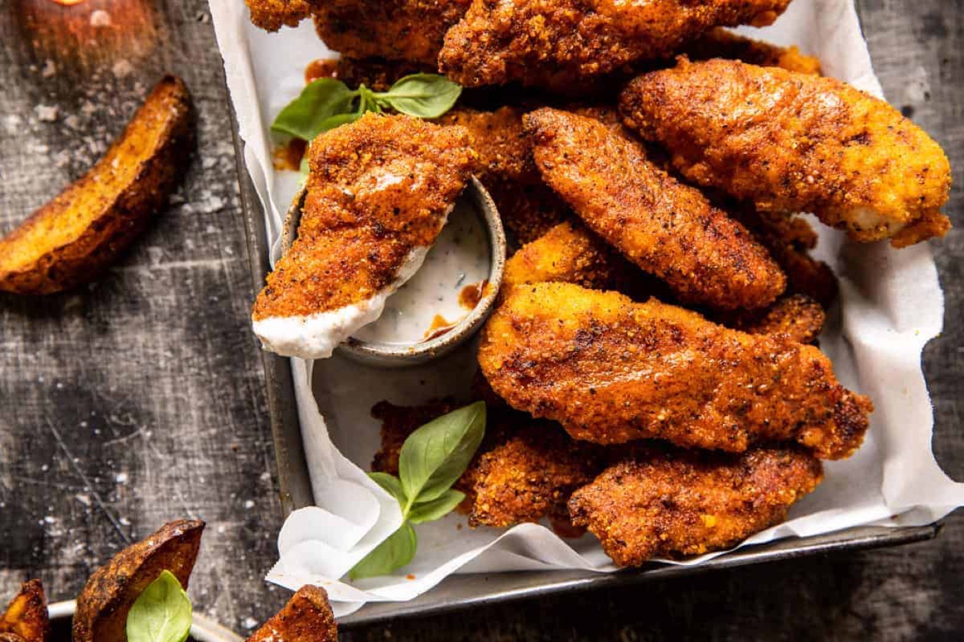 Baked Black Pepper Chicken Fingers with Greek Yogurt Ranch